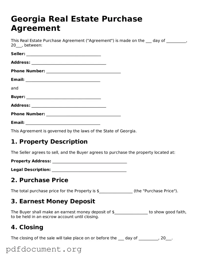 Blank Real Estate Purchase Agreement Form for Georgia State
