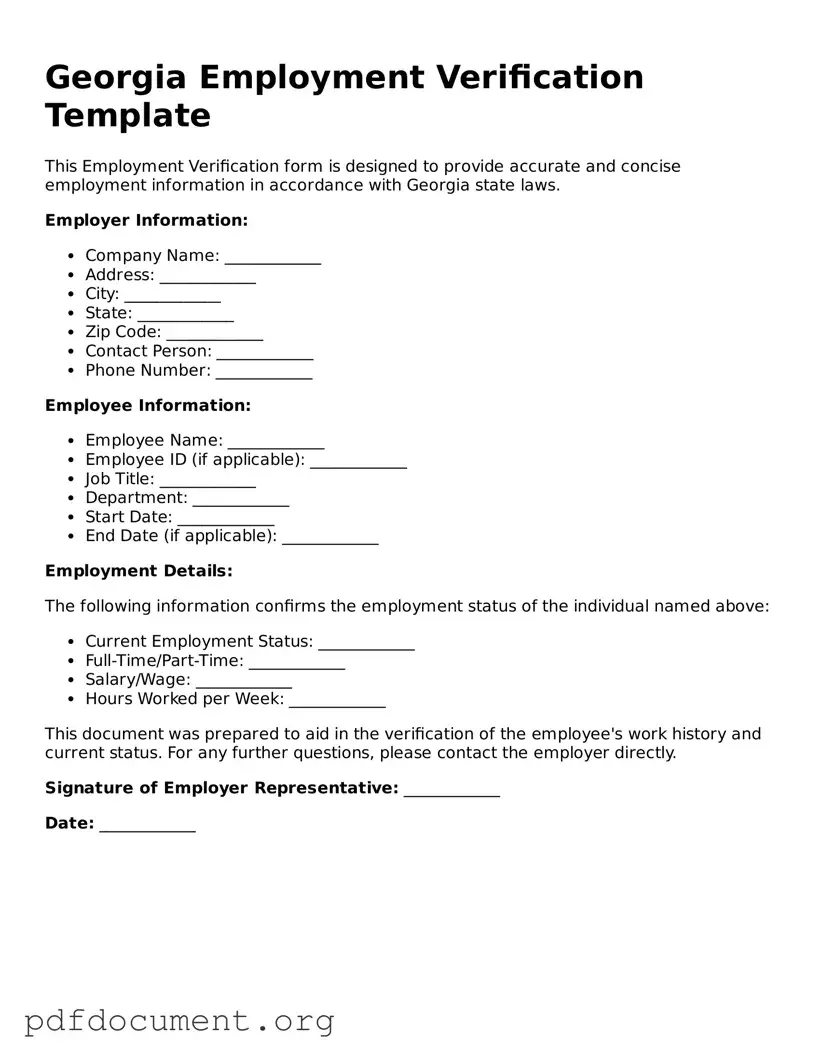 Blank Employment Verification Form for Georgia State