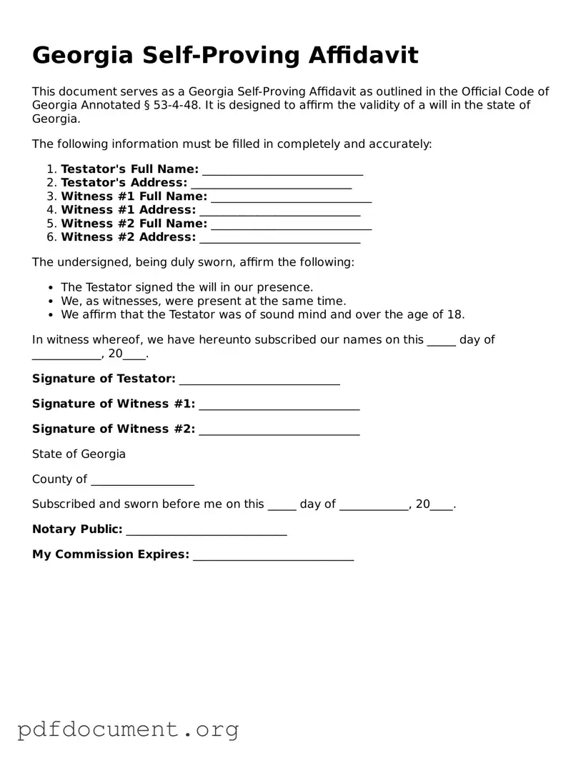 Blank Self-Proving Affidavit Form for Georgia State