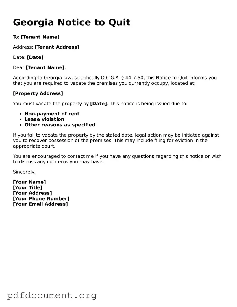 Blank Notice to Quit Form for Georgia State