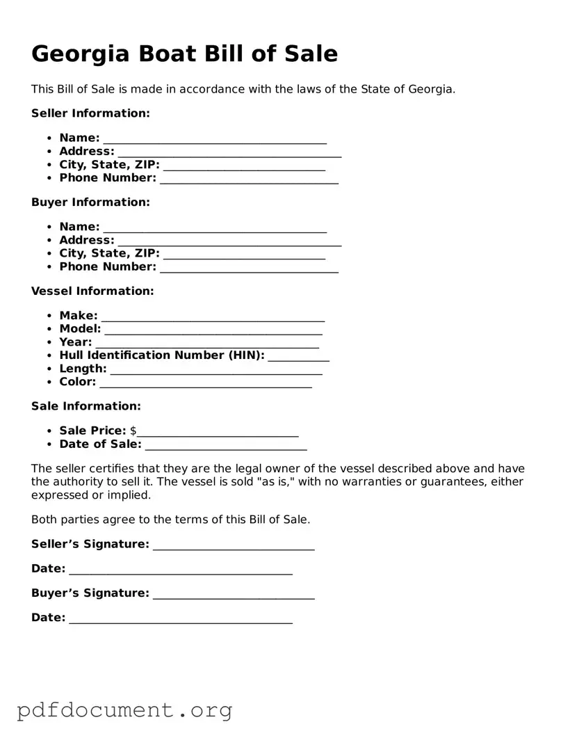 Blank Boat Bill of Sale Form for Georgia State