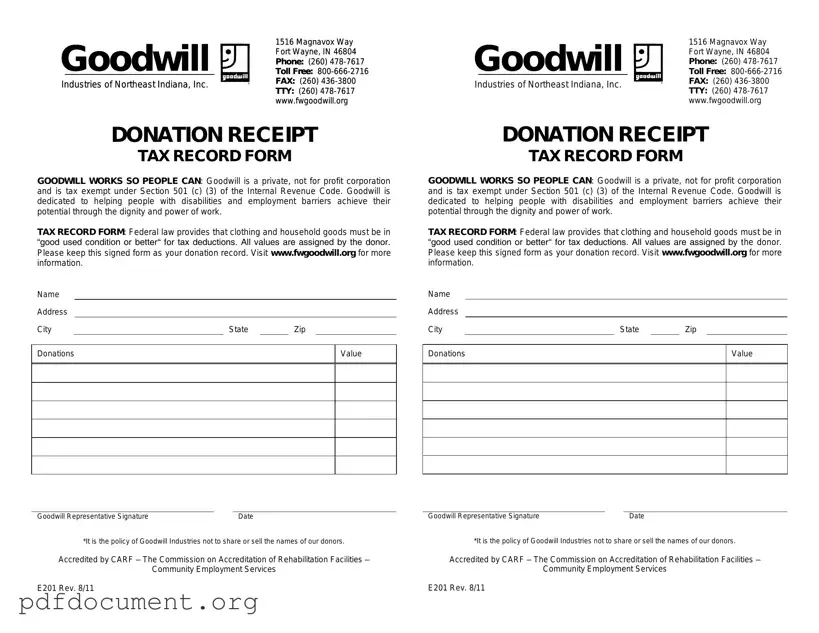 Fill Out Your Goodwill donation receipt Form