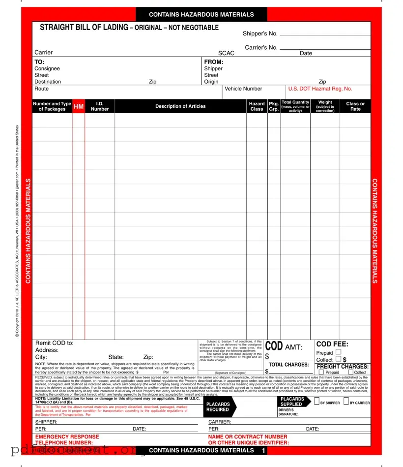 Fill Out Your Hazard Bill Of Ladden Form