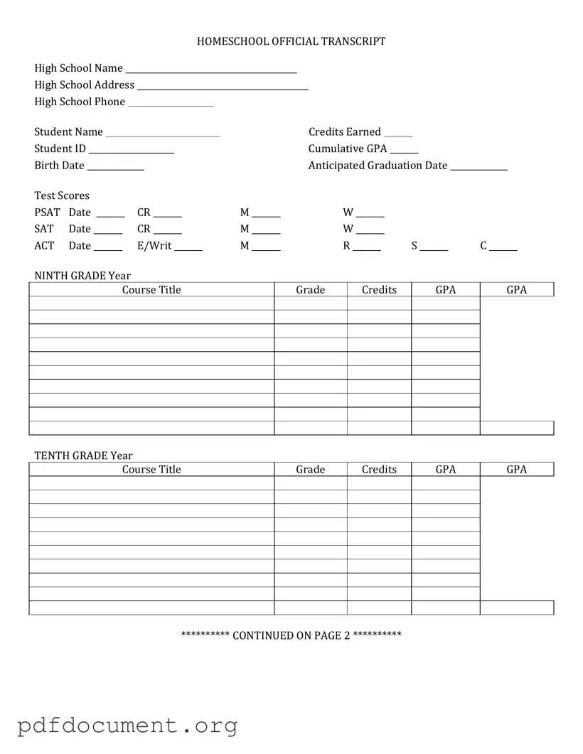 Fill Out Your High School Transcript Form