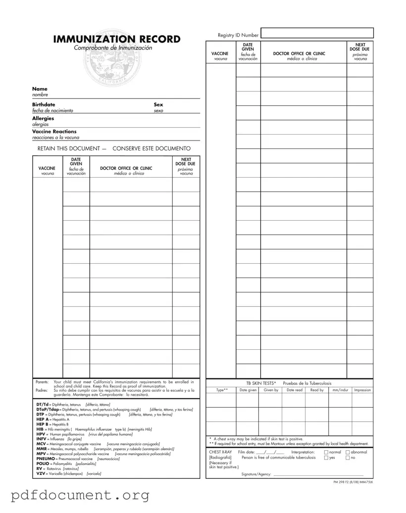 Fill Out Your Immunization Record Form