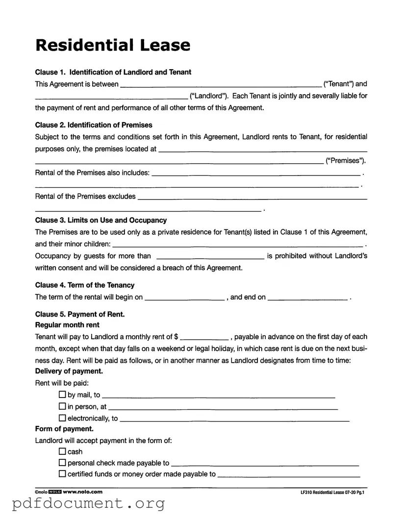 Fill Out Your Lf310 Residential Lease Form