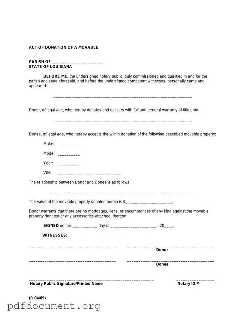 Fill Out Your Louisiana act of donation Form