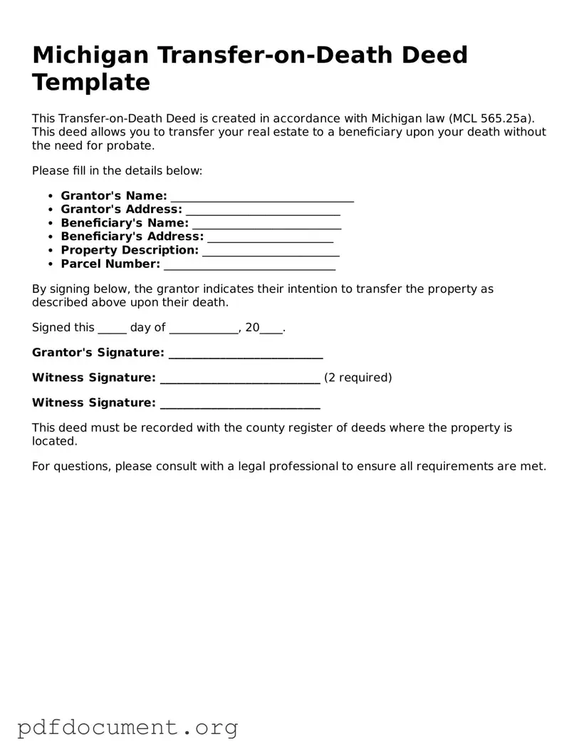 Blank Transfer-on-Death Deed Form for Michigan State