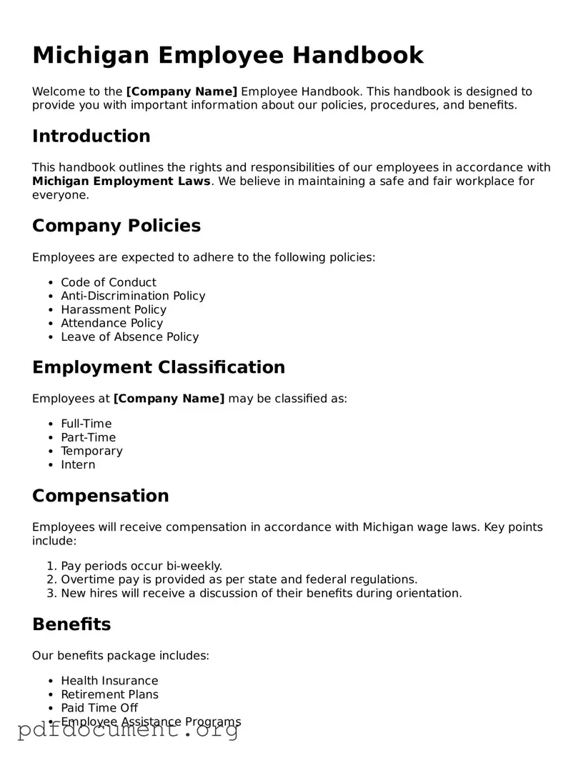Blank Employee Handbook Form for Michigan State