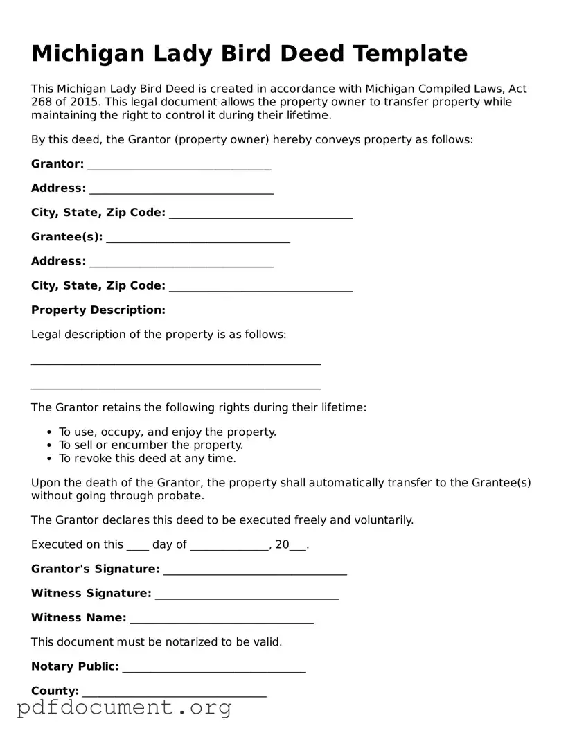 Blank Lady Bird Deed Form for Michigan State