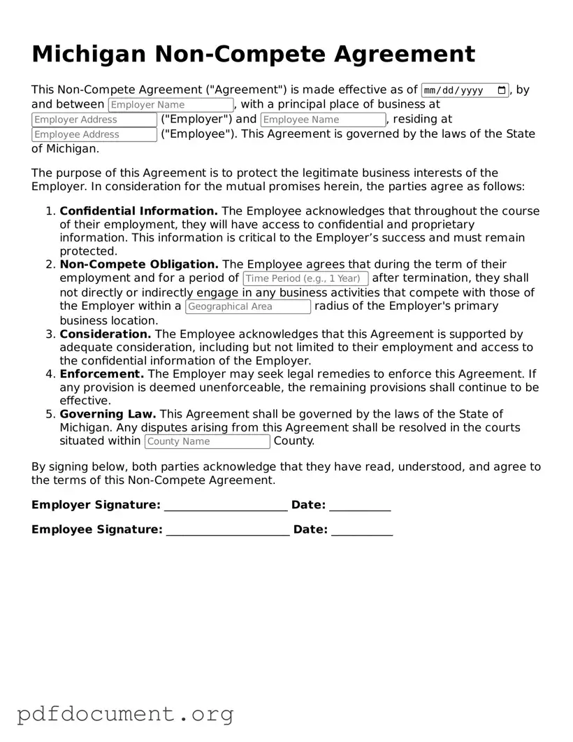 Blank Non-compete Agreement Form for Michigan State
