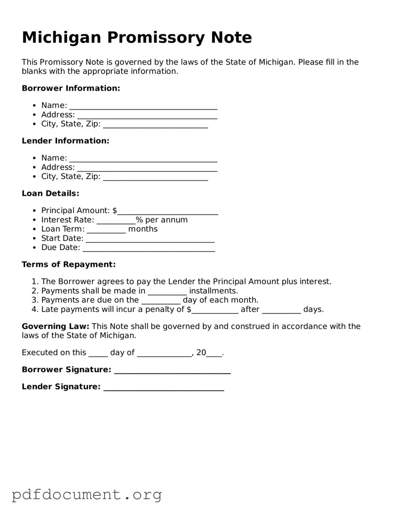 Blank Promissory Note Form for Michigan State