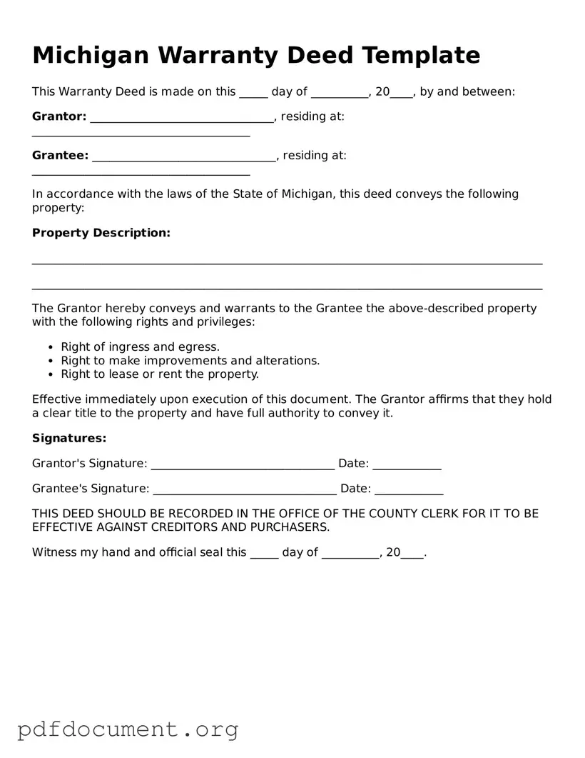 Blank Deed Form for Michigan State