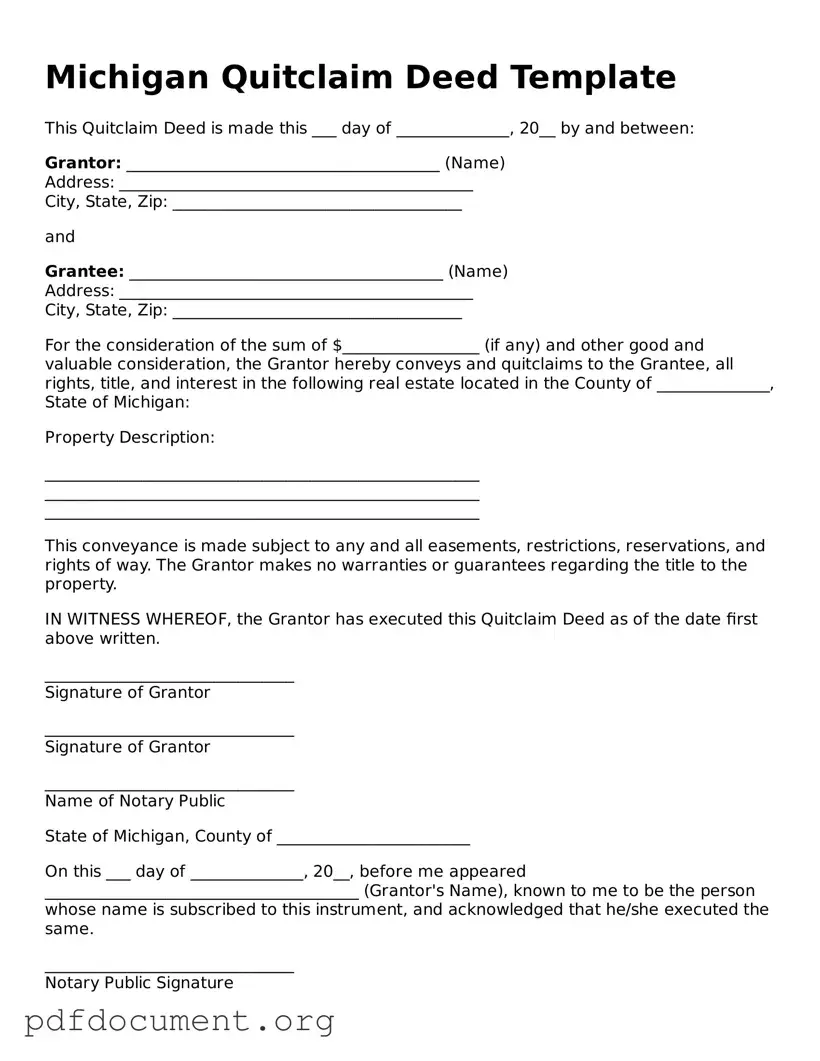 Blank Quitclaim Deed Form for Michigan State