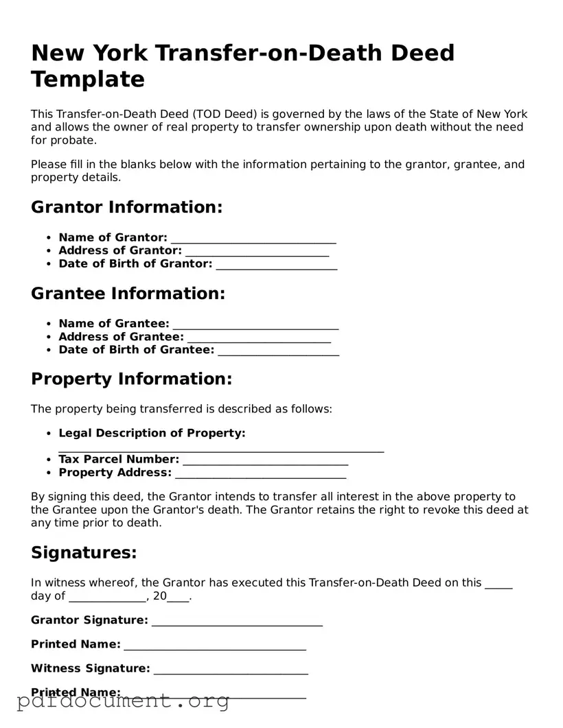 Blank Transfer-on-Death Deed Form for New York State