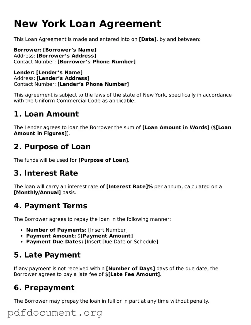 Blank Loan Agreement Form for New York State