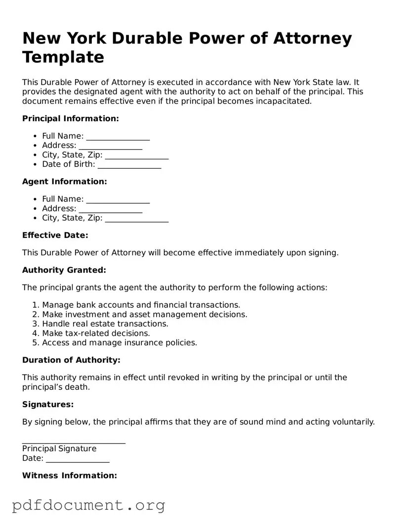Blank Durable Power of Attorney Form for New York State
