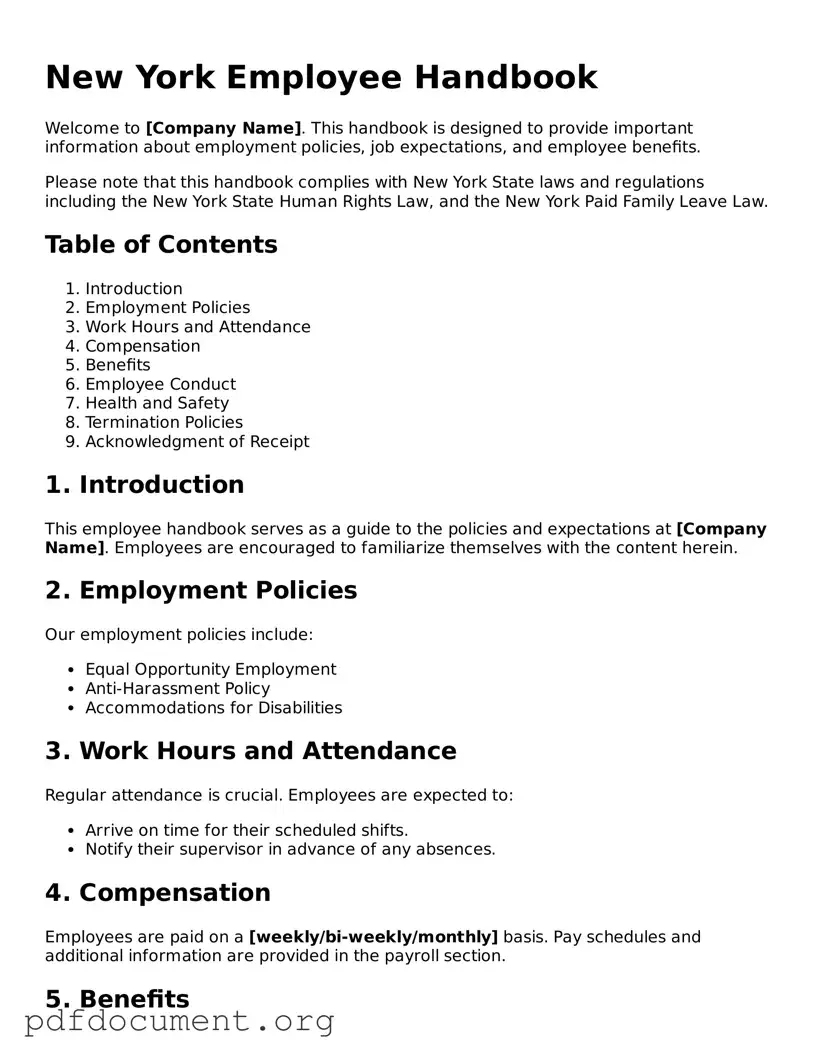 Blank Employee Handbook Form for New York State