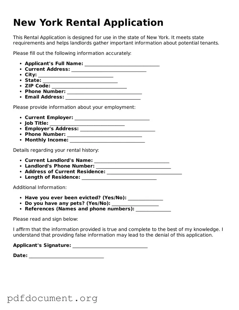 Blank Rental Application Form for New York State