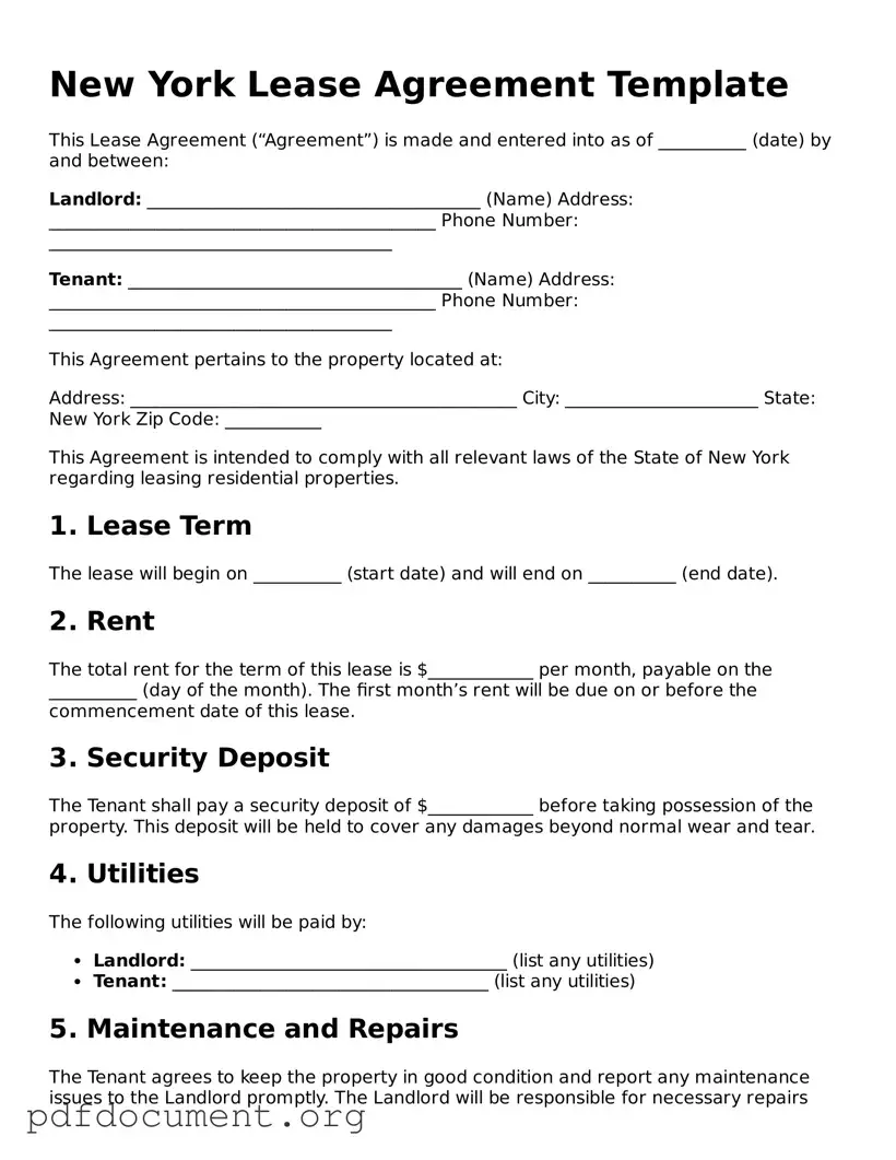 Blank Lease Agreement Form for New York State