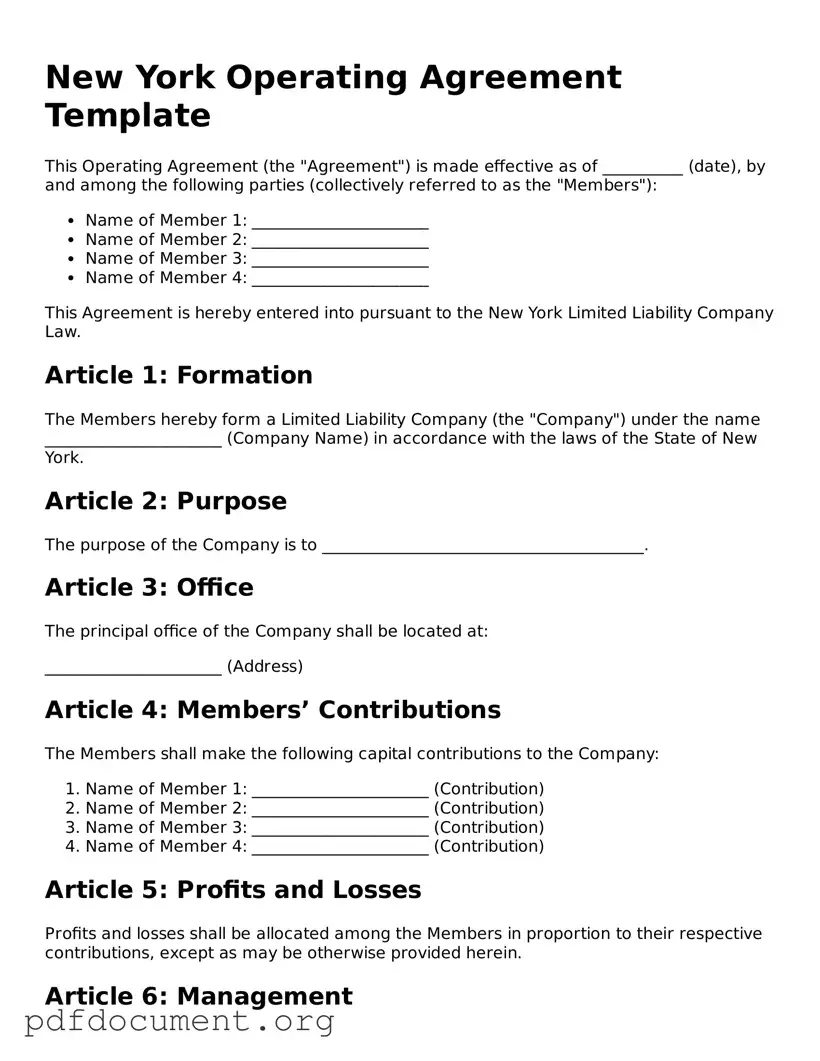 Blank Operating Agreement Form for New York State
