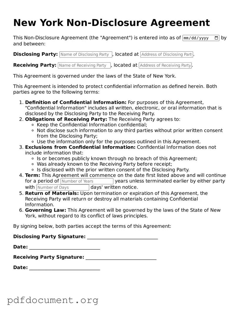 Blank Non-disclosure Agreement Form for New York State