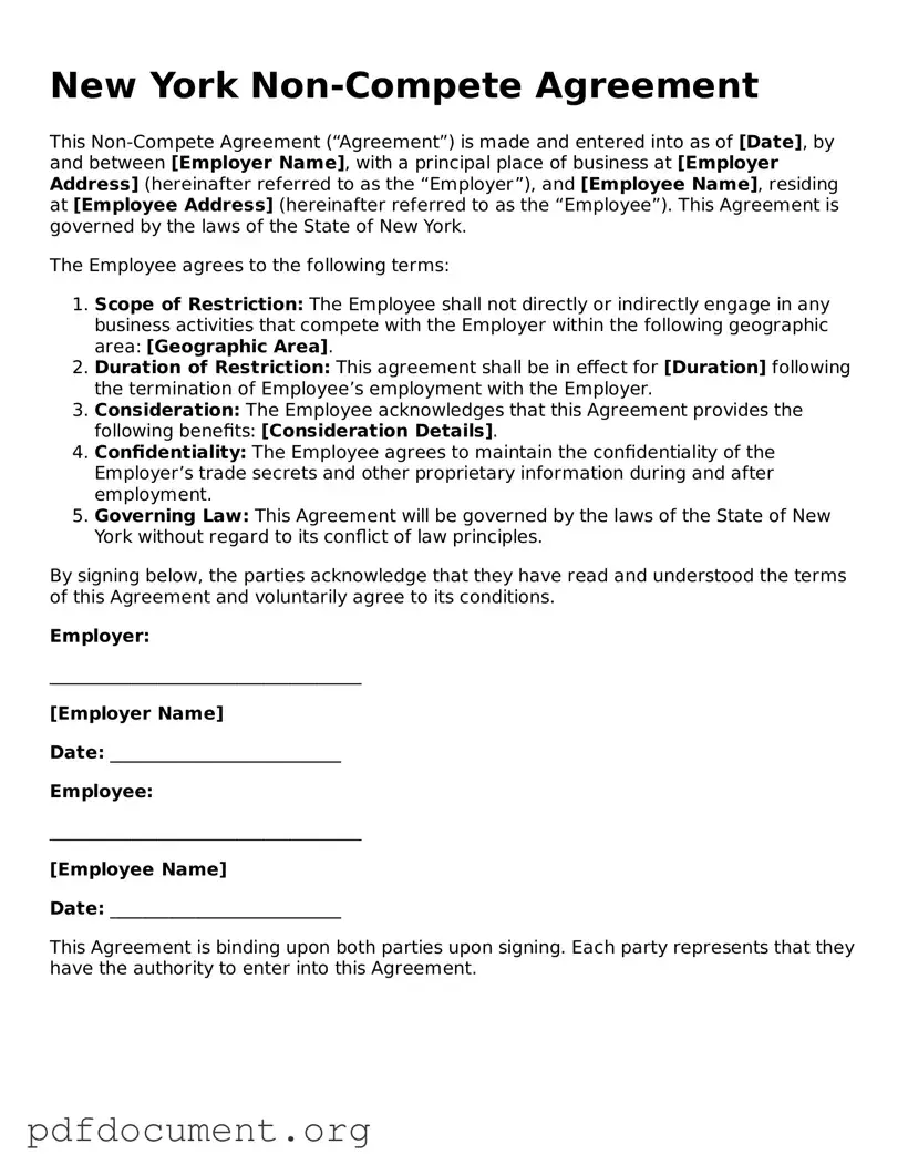 Blank Non-compete Agreement Form for New York State