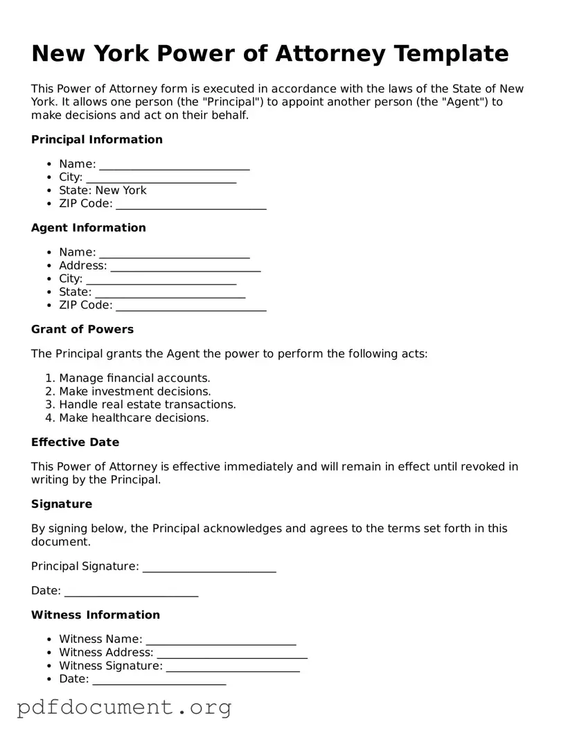 Blank Power of Attorney Form for New York State
