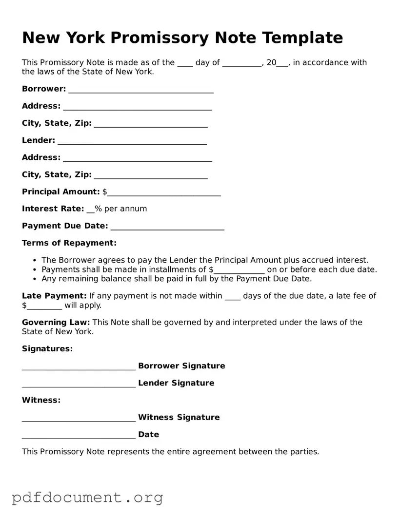 Blank Promissory Note Form for New York State