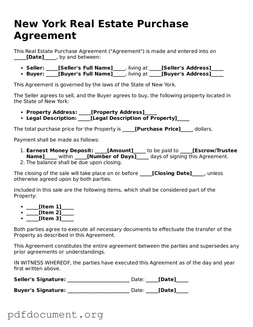Blank Real Estate Purchase Agreement Form for New York State