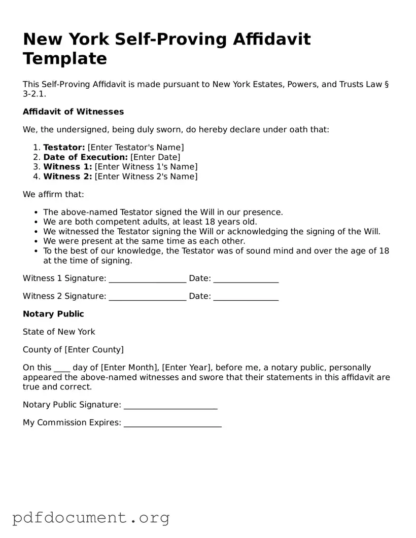 Blank Self-Proving Affidavit Form for New York State
