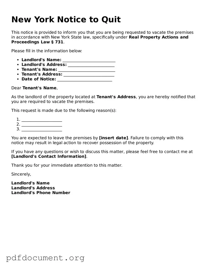 Blank Notice to Quit Form for New York State