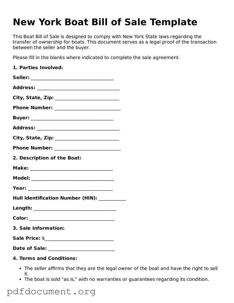 Blank Boat Bill of Sale Form for New York State