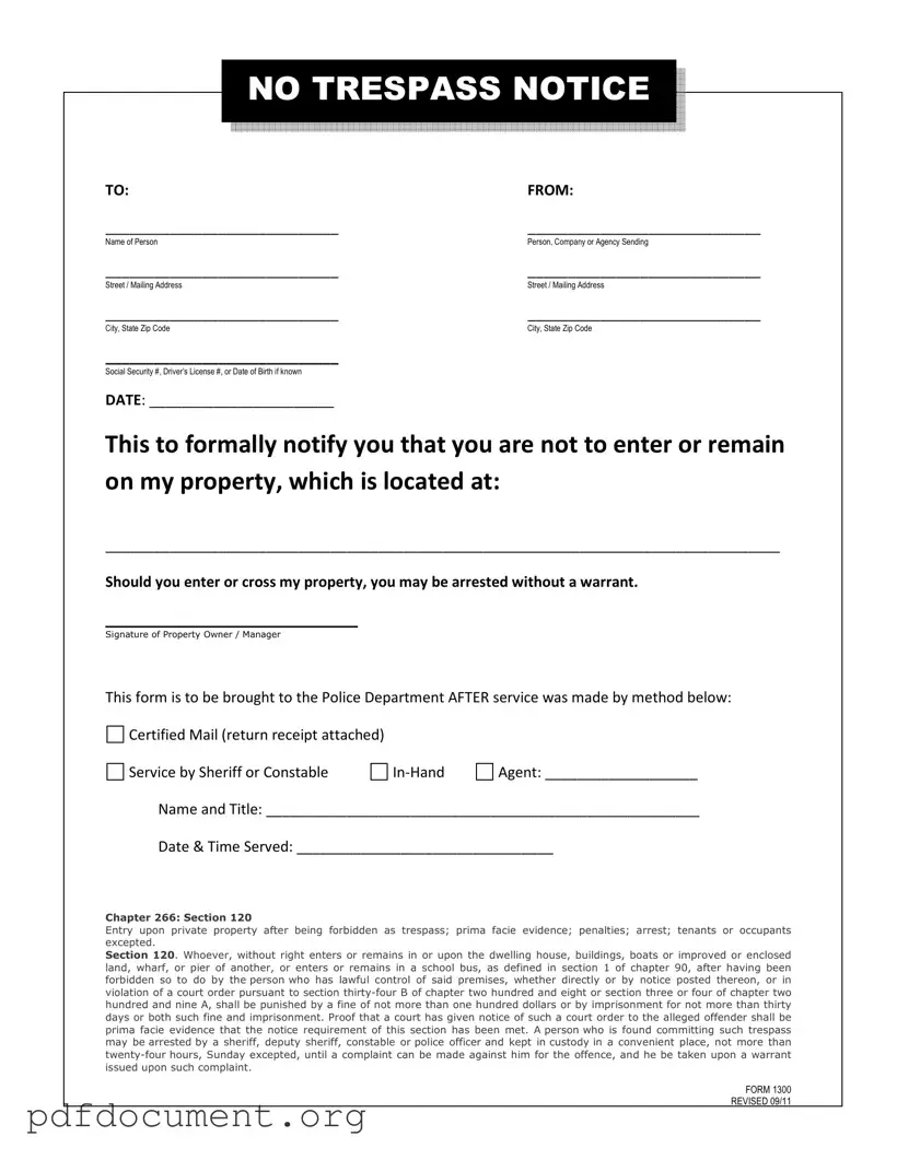 Fill Out Your No Trespassing Letter Form