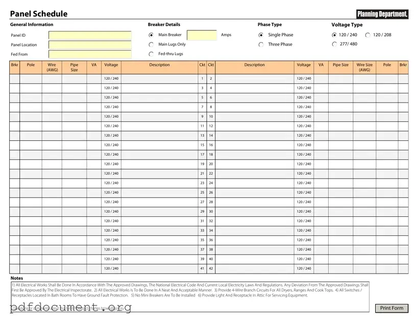 Fill Out Your Electrical Panel Schedule Form