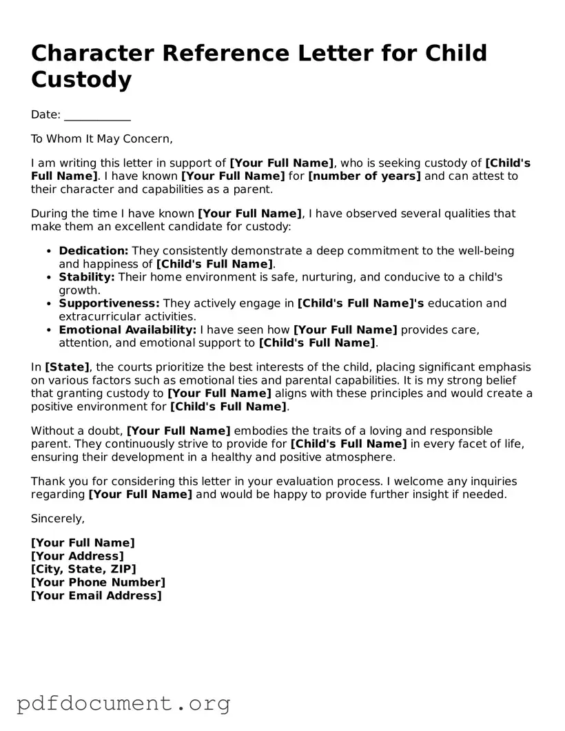 Attorney-Approved Character Reference Letter for Child Custody Template