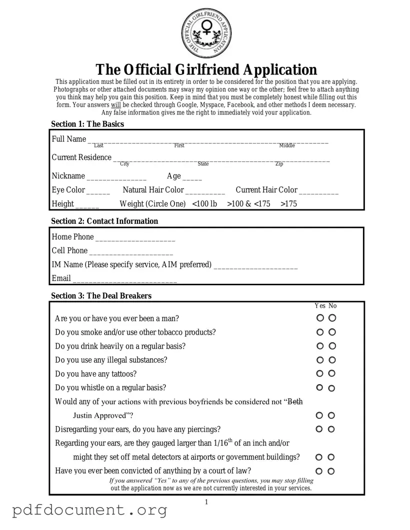 Fill Out Your Girlfriend Application Form