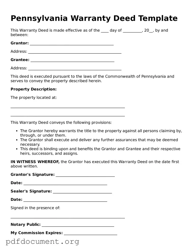 Blank Deed Form for Pennsylvania State