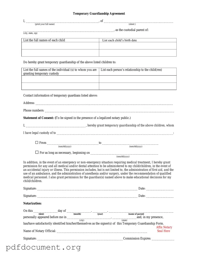 Fill Out Your Temporary Custody Form