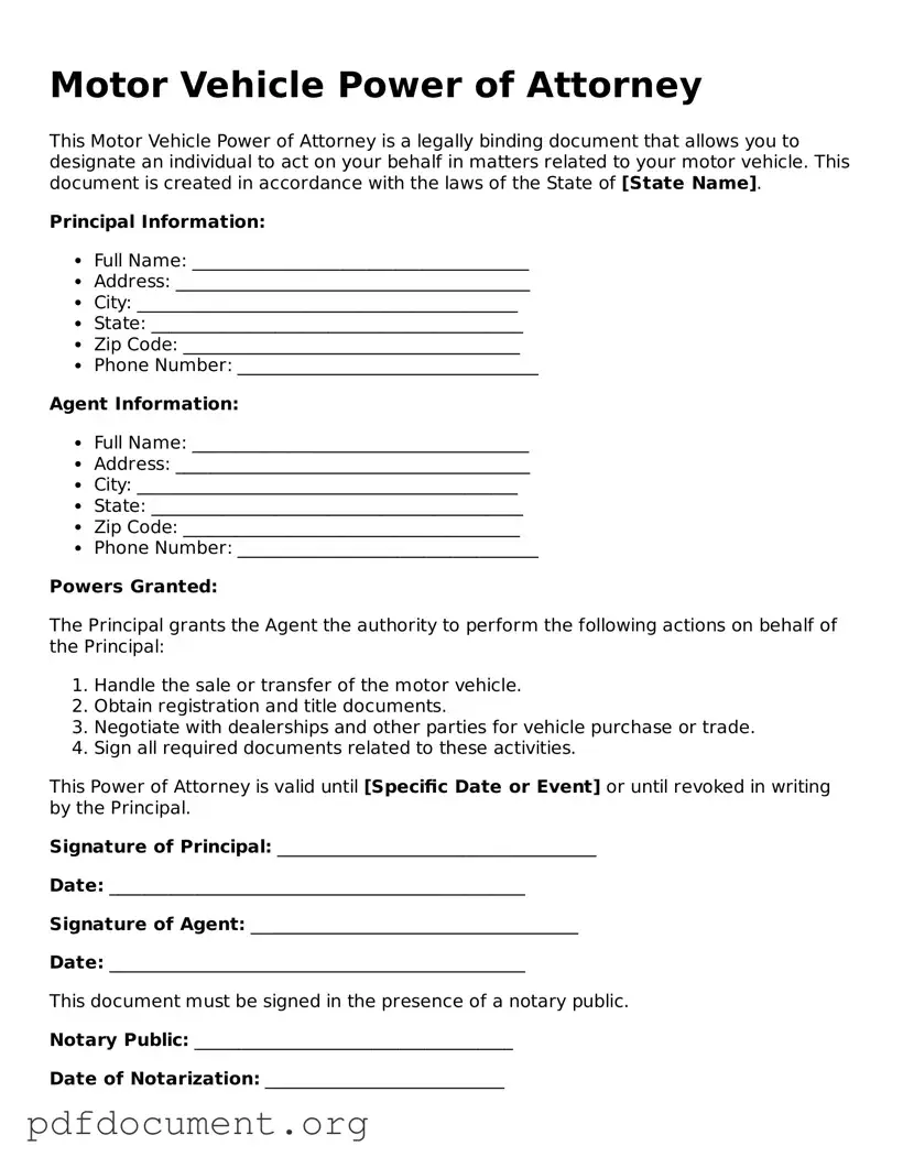Attorney-Approved Motor Vehicle Power of Attorney Template