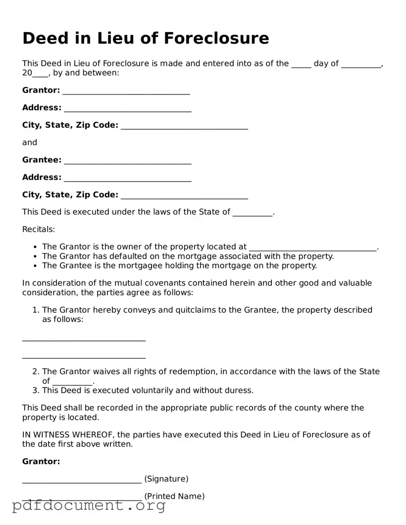 Attorney-Approved Deed in Lieu of Foreclosure Template