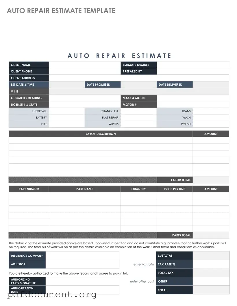 Fill Out Your Auto Repair Estimate Form