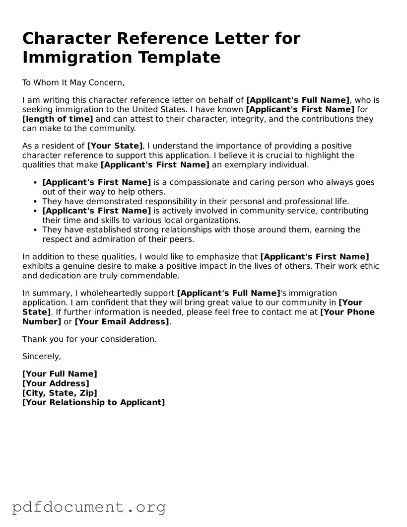 Attorney-Approved Character Reference Letter for Immigration Template