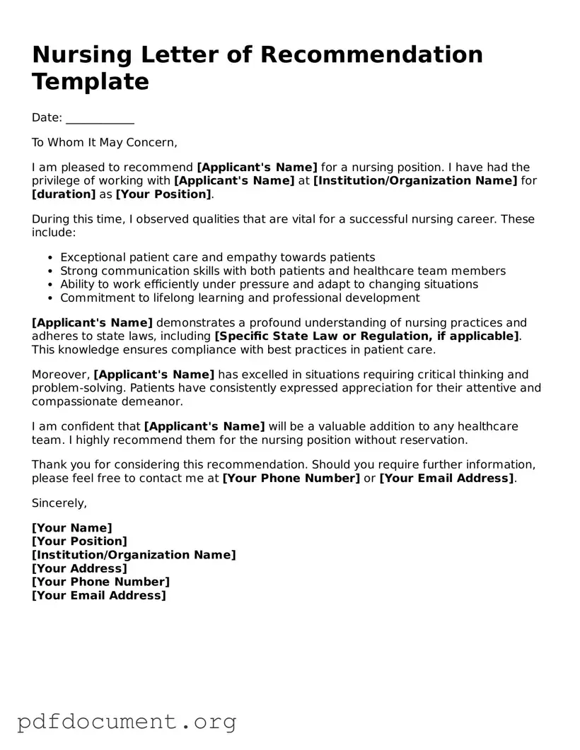 Attorney-Approved Nursing Letter of Recommendation Template