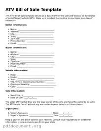 Attorney-Approved ATV Bill of Sale Template