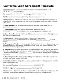 Blank Loan Agreement Form for California State
