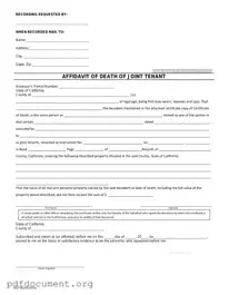 Fill Out Your California Death of a Joint Tenant Affidavit Form