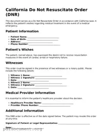 Blank Do Not Resuscitate Order Form for California State