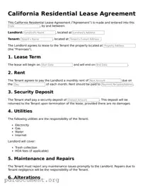 Blank Residential Lease Agreement Form for California State