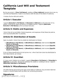 Blank Last Will and Testament Form for California State